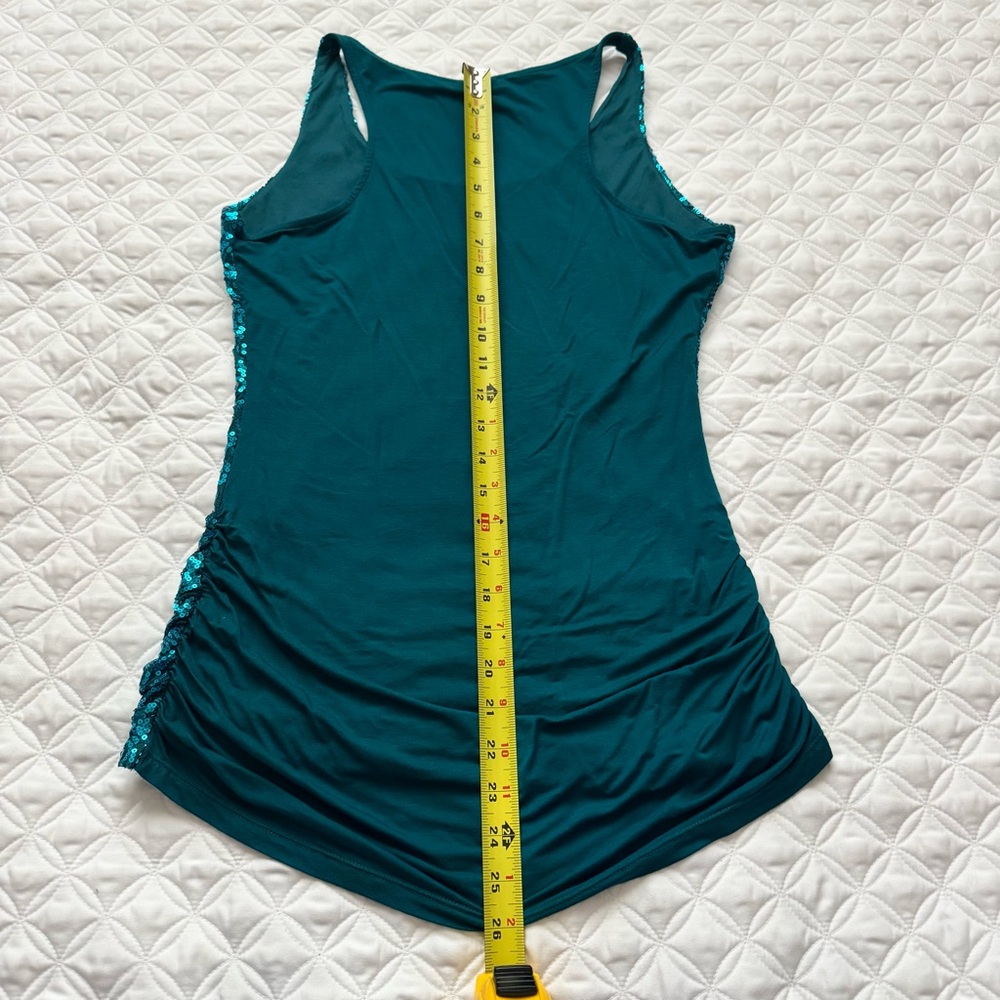 The Limited Teal Blue Sequin Front Racer Back Tank Top Side Ruched Size M - Picture 10 of 13